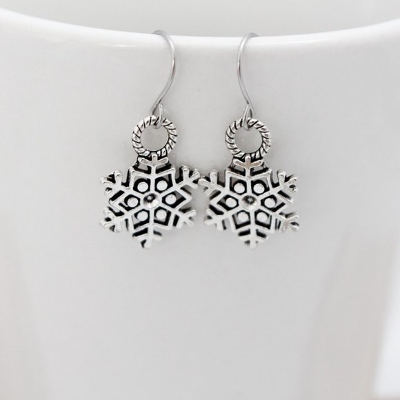 Small Snowflake Charm Earrings - Picture 6 of 8